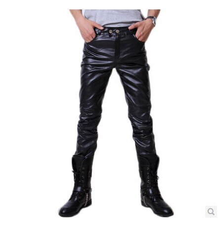 Wepbel plus size miesten punk rock -tyyliset pu-nahkahousut slim fit mieshousut: Musta / M