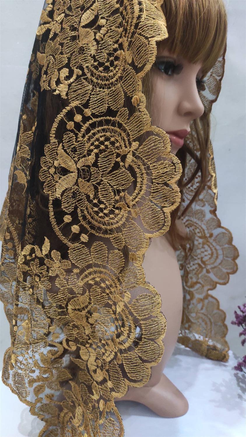 Gold Traditional Spanish Lace Mantilla Veil ,Embroidery Lace Wedding Veil