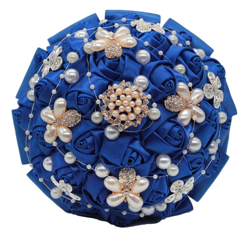 8 Styles 15cm Jewelry Beaded Wedding Flower Bridal Bridesmaid Bouquets Royal Blue Ribbon Bouquets Diamond Brooch Bouquet Small: W252 Royal blue