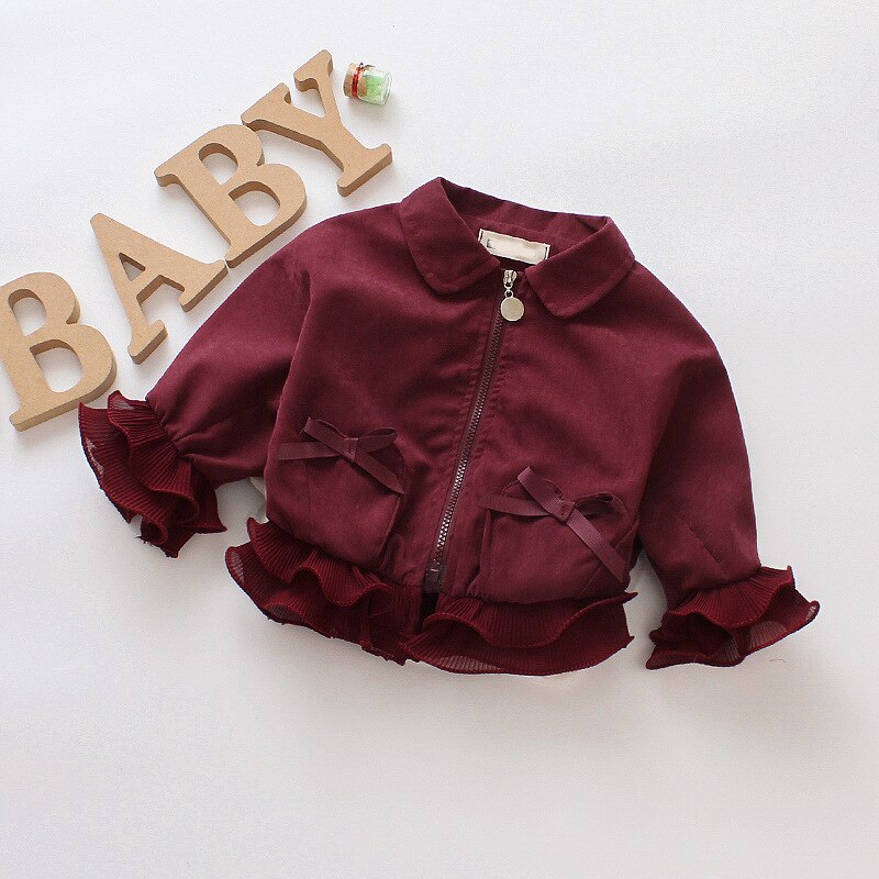 Imcute Baby Meisje Mode Jassen Kant Bloemblaadjes Boog Lange Mouw Rits Pop Kraag Herfst Jassen
