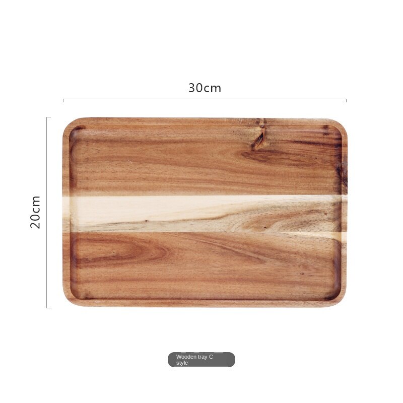 Acacia Wooden Tray Household Rectangular Coffee Breakfast Bread Plate Fruit Plate Export Wooden Tableware: 20 30CM