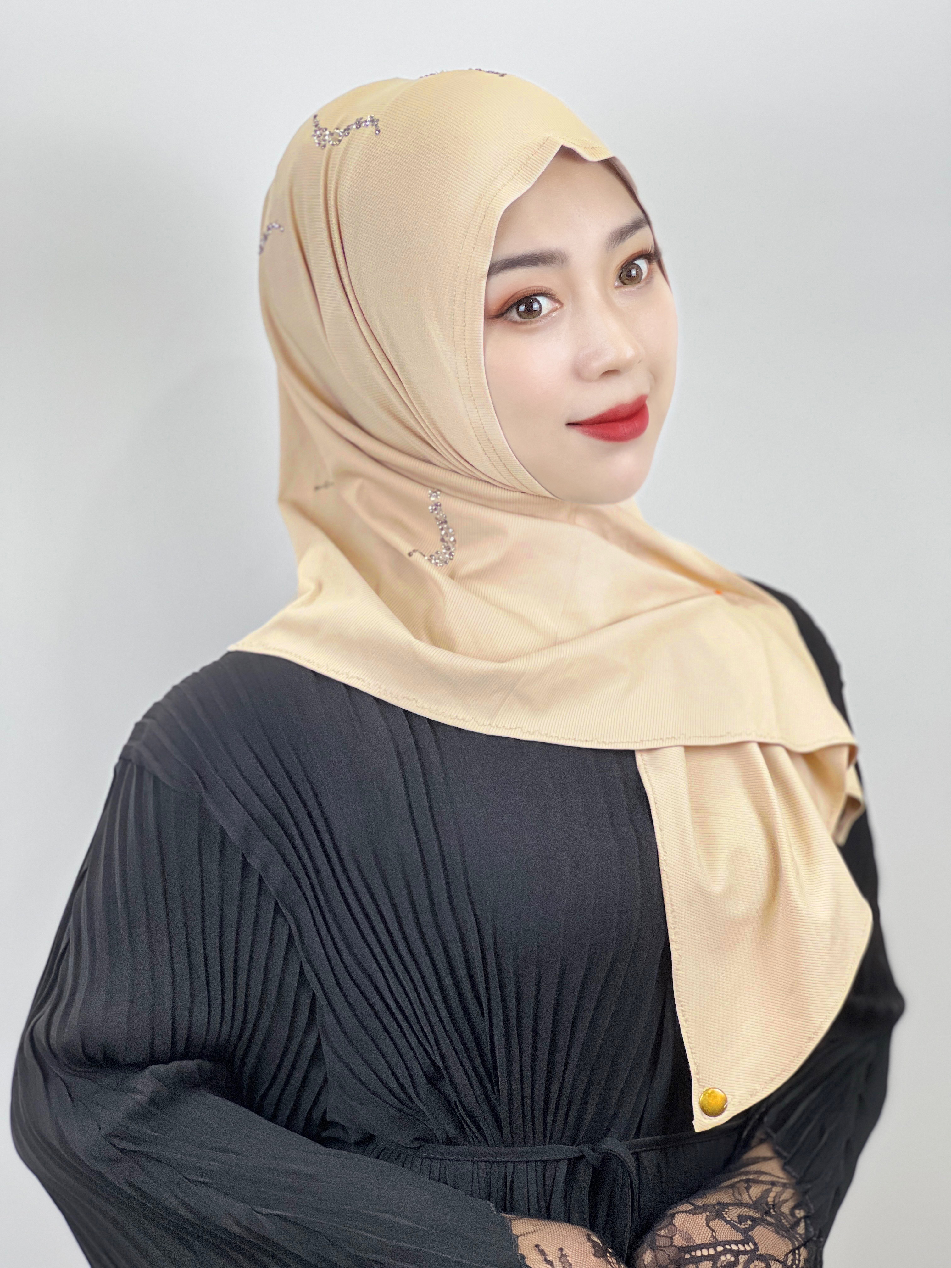 pañuelo cabeza mujer turbante mujer burquini mujer musulmana Hijab musulmán con diamantes de alta elasticidad, pañuelo islámico de Color sólido, listo para usar, turbante plisado, envolturas para la cabeza