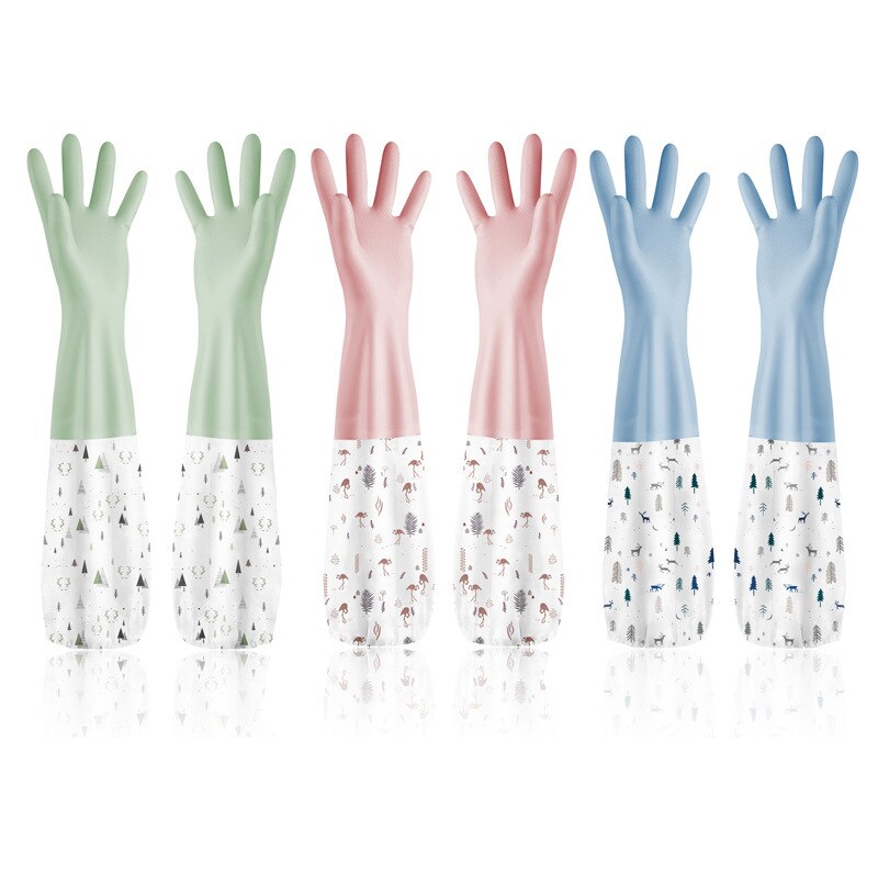 Guantes de goma para lavar platos, manoplas de látex impermeables para limpieza del hogar, con forro aterciopelado de algodón para Cocina
