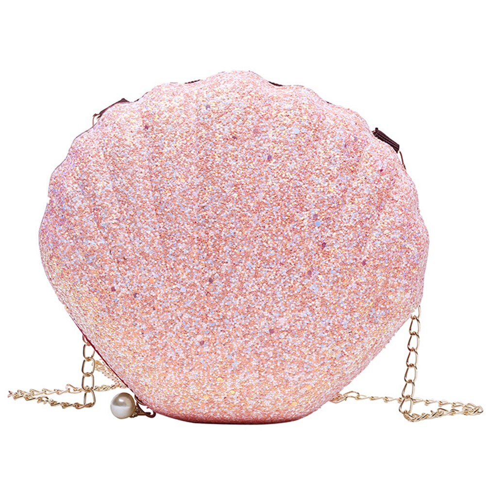 Bolso bandolera con lentejuelas brillantes, cadena de Metal, bandolera de a la , Mini bolso informal con cierre de cremallera para En forma de concha: Rosa