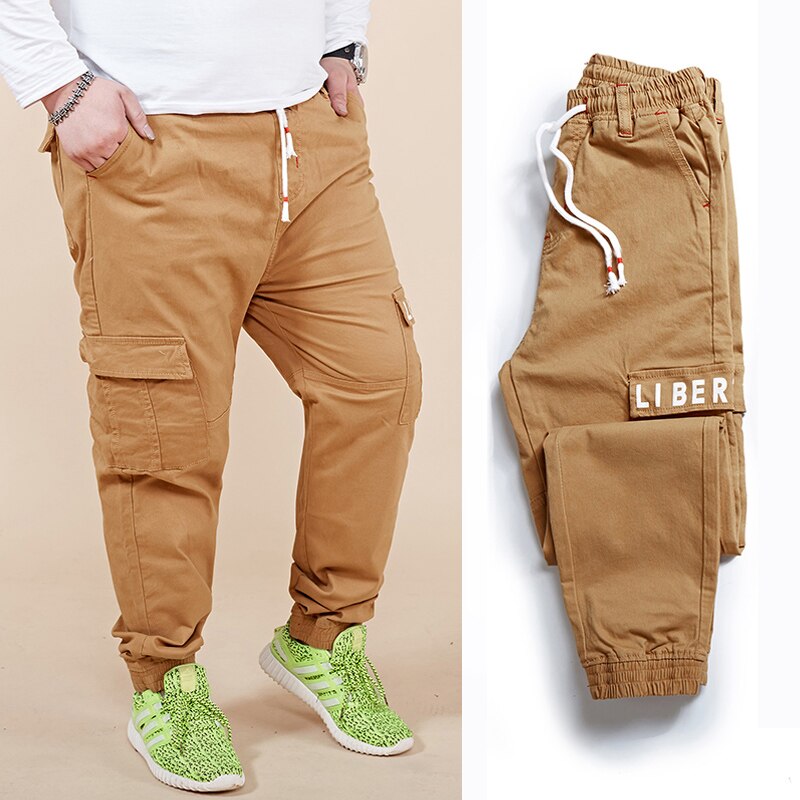 Plus size 6xl 7xl 8xl herr harem cargo byxor bokstavstryck elastisk midja stor ficka balk fot fritidsbyxor manliga byxor
