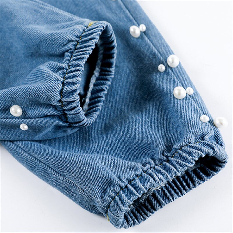 Børnejeans bukser til piger kausale denimbukser børn forår efterår jeans med perler alder 4 5 7 9 11 13 år