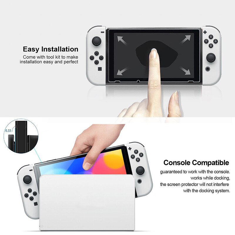 Data Kikker 3Pcs Gehard Glas Screen Protector Compatibel Nintendo Switch Oled 9H Harde Beschermende Film Siliconen Cap Accessoires