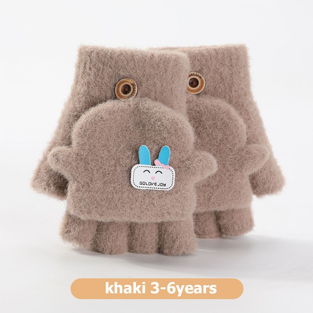 Baby Winter Handschoenen Jongens Meisjes Gebreide Vingerloze Wanten Kinderen Half Vinger Flip Manchet Wanten Peuter Warme Handschoenen 1-6 jaar: khaki-3-6Years