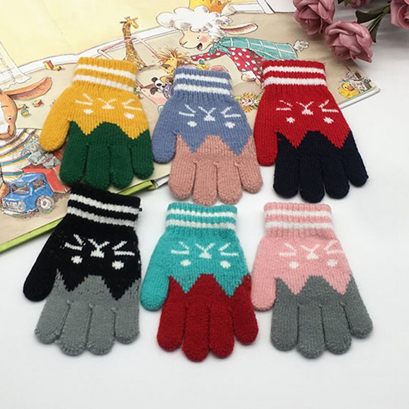 1Pairs Winter warme Baby Gestrickte Handschuhe Für 4-7 Jahre Kinder Handschuhe Mädchen Junge Finger Samt Dicken Winter handschuhe Weihnachten