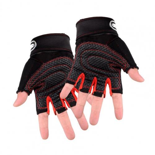 2 stücke fitness handschuhe halb finger männlichen und weiblichen atmungsaktive anti-rutsch verschleiß lange handgelenk handschuhe Außen Finger Radfahren handschuhe: Rot / L