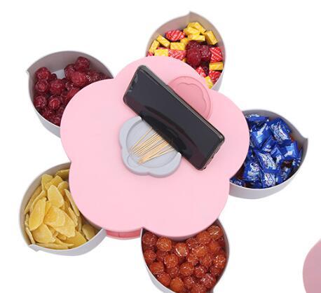 Roterende plastik snack tallerkener kronblad slik æske flerlags tør frugt tallerken: Blå