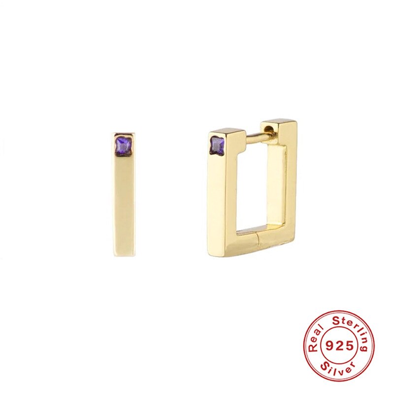 Romad 1 pcs 925 sterling silver earrings jewelry women trendy simple square diamond daily matching hoop earrings aretes de mujer: B