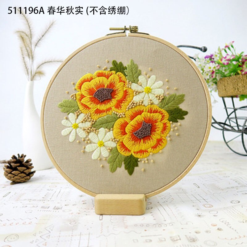 DIY Embroidery Flower Materials Package Embroidery Hoop Handmade Cross Stitch Kits For Beginners bordado Decor Sewing Supplies: 511196A
