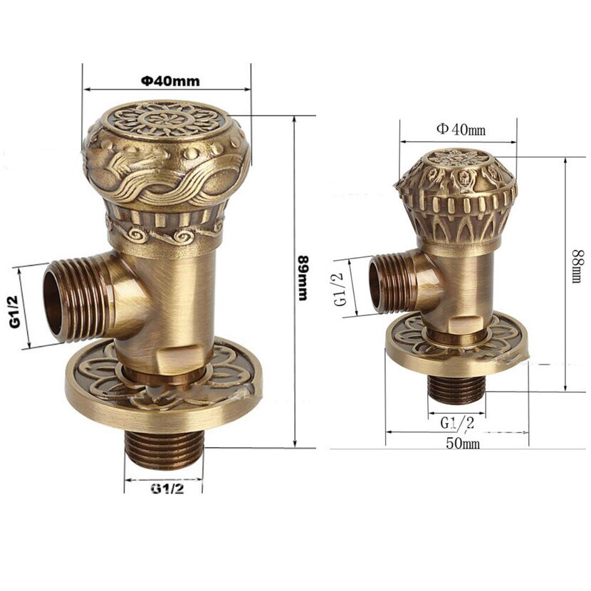 2 Styles Antique Carving Copper Triangle Valve Toilet Tee Full Copper Triangle Valve Toilet Water Heater Inlet Valve