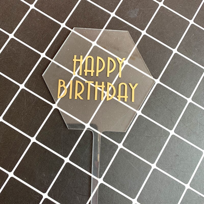 Happy Birthday Cake Topper Black White Transparent Acrylic Birthday Party Dessert Decoration For Baby shower Baking Supplies: 1
