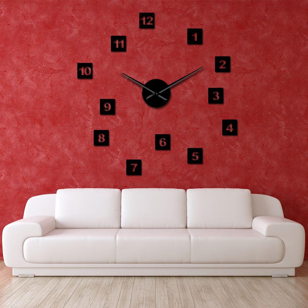 Modern DIY Acrylic Mirror Effect Sticker Wall Clock 3D Giant Wall Clock Living Room Home Decor Long Hands Needle Wall Time Watch
