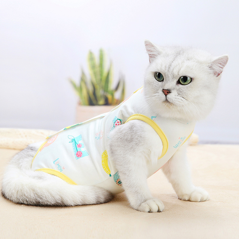 Vêtements de stérilisation pour chat, tenue de chirurgie douce et fine, anti-léchage, garde au , produits de beauté pour animaux de compagnie, costume de récupération pour chat, mignon: YELLOW / XL