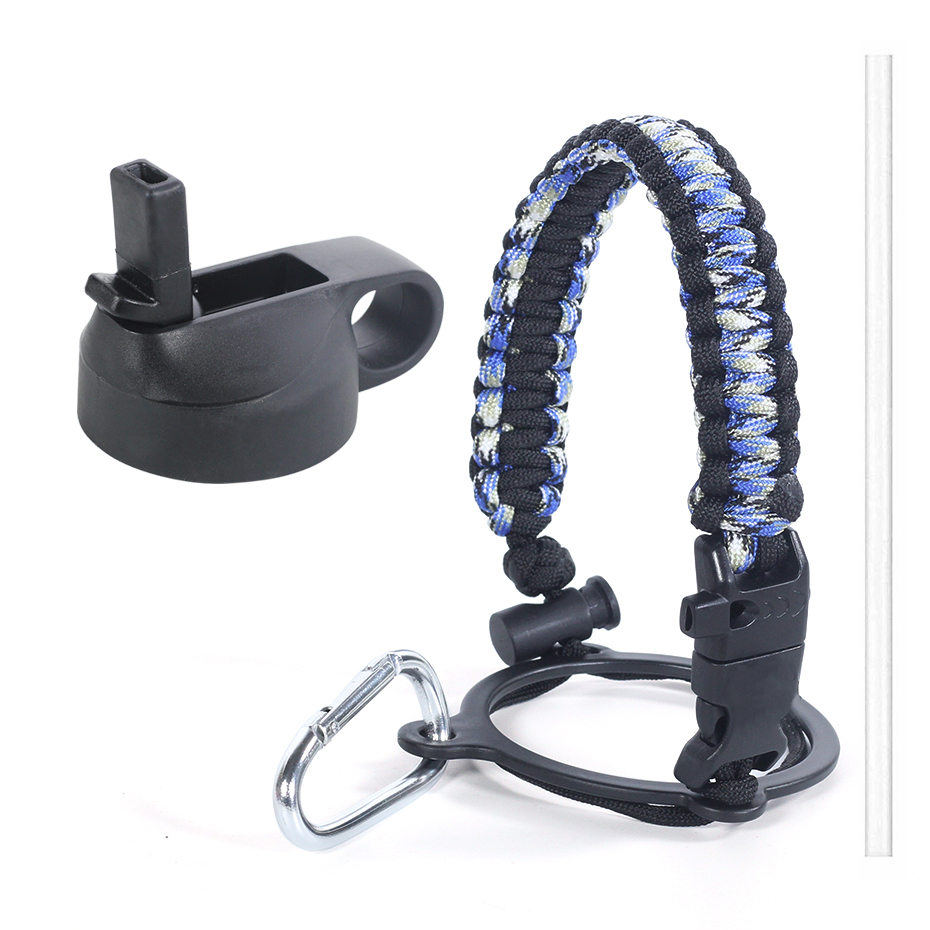 Hydro Flask Thermos Wide Mouth Bottle Safety Ring and Carabiner Paracord Handle with Insulated Wide Mouth Cap + Water Cup Strap