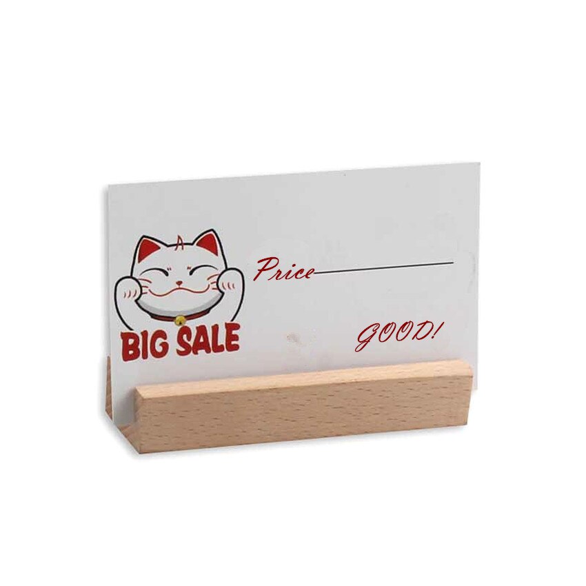 Wooden Photo Name Card Display Stands Holder POP Memo Sign Paper Price Label Advertising Signage Engrave LOGO 1Pack