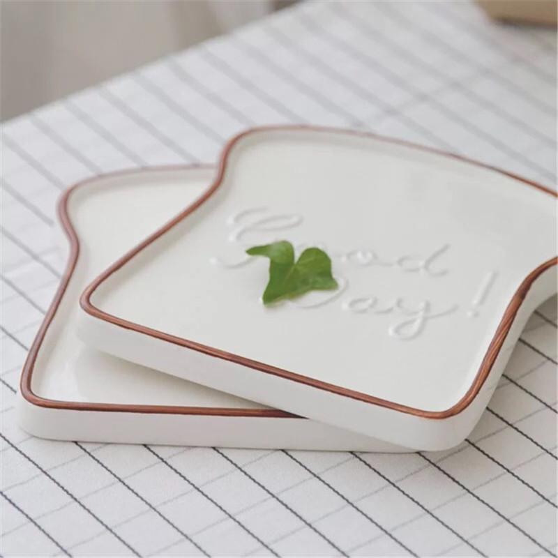6.5 Inch Toast Plate Ceramic Dinner Plate Kitchen Tools Tableware Lovely Korean Children's Breakfast Bread Shape Plate