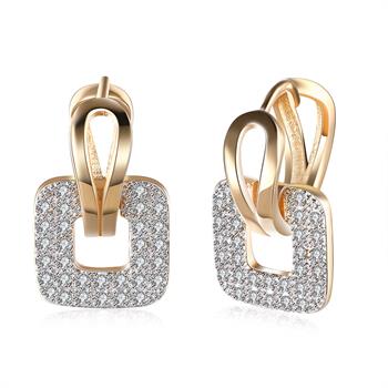 K Gold Zircon Earrings Square Diamond Romantic Earrings Ear Clips Women's Champagne Gold KZCE146-E Ear Jacket Earrings: Default Title