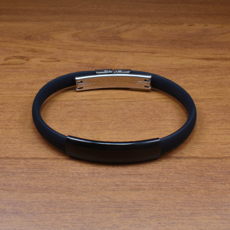 Black cool bracelet for men rubber silicone bracelet stainless steel bar bracelets jewelry year