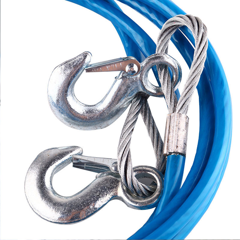Car Tow Rope 3-7 Tons Steel Wire Tow Ropd Traction Roping Trailer Pulls Rope With Hooks Car Emergency Tools