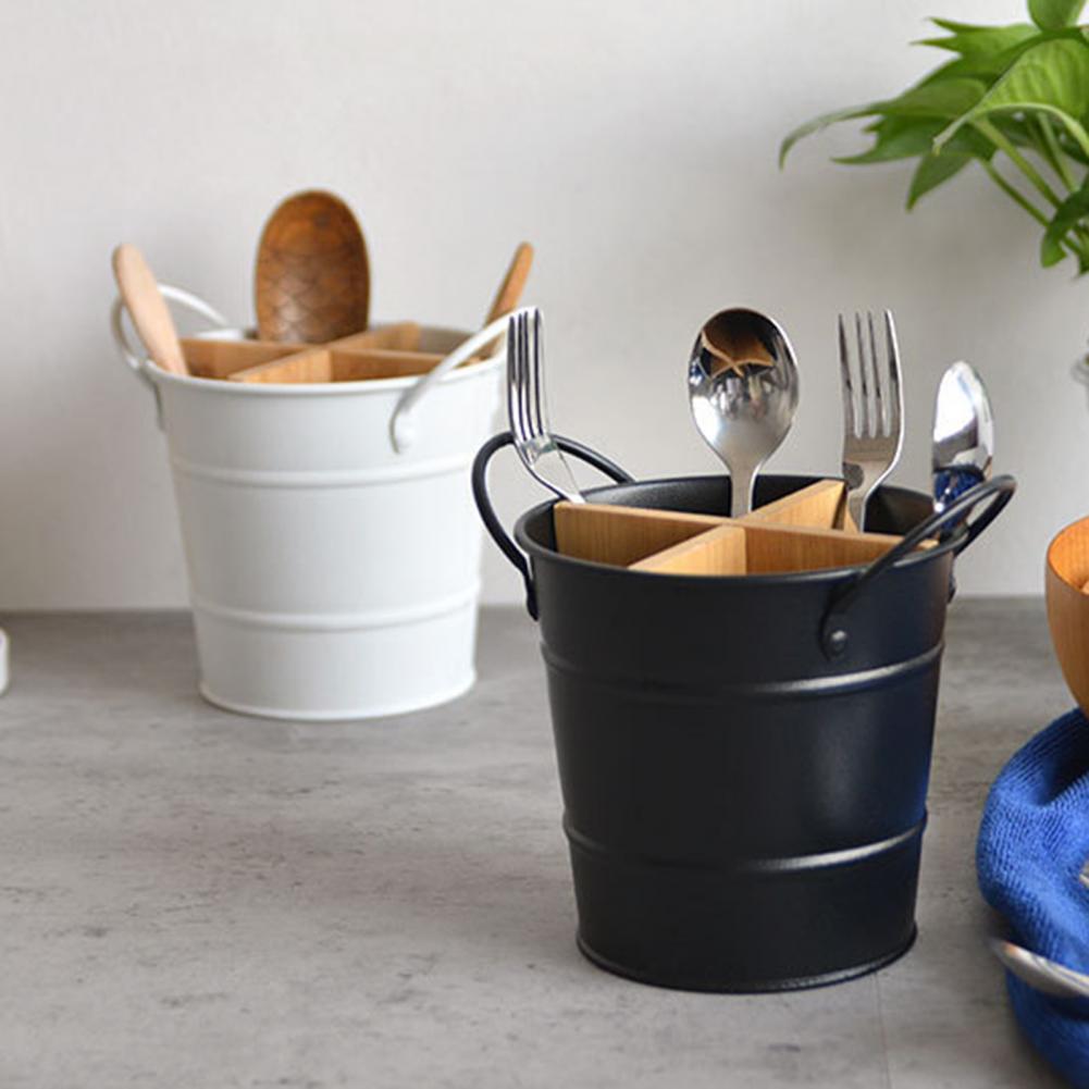 Soporte de utensilios de cocina Retro, gran capacidad, de acero inoxidable, 4 rejillas, cuchara, tenedor, palillos, organizador de cocina