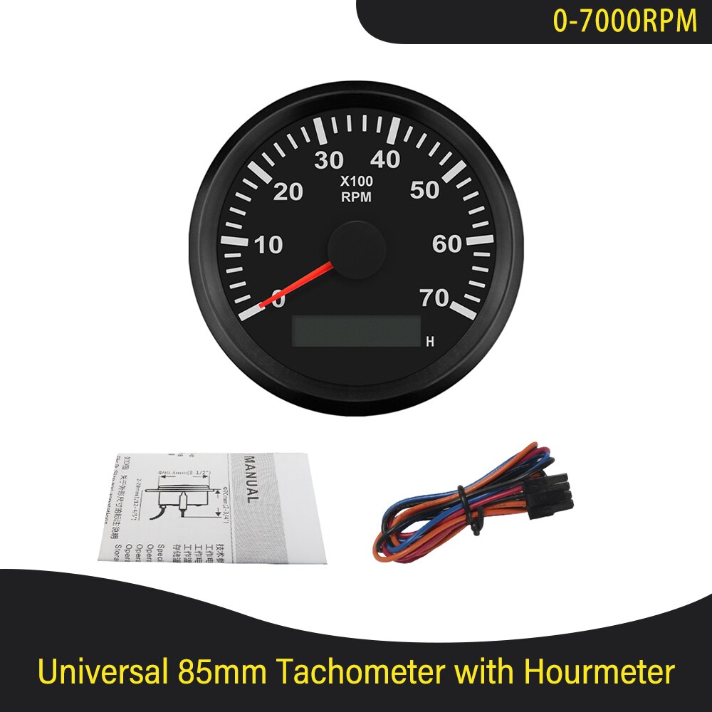 85mm Diesel Engine Tachometer with Digital Hourmeter 3K 4K 6K 7K 8K RPM for Marine Car Truck 9-32V with Red Backlight 12V 24V: 7K-BN