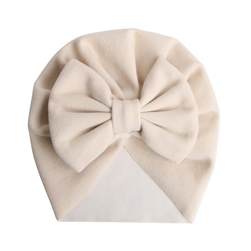 Spring Soft Baby Hat Big Bowknot Baby Girls Hat Turban Solid Color Infant Toddler Kids Hat Children Cap Beanies: style 1 Beige