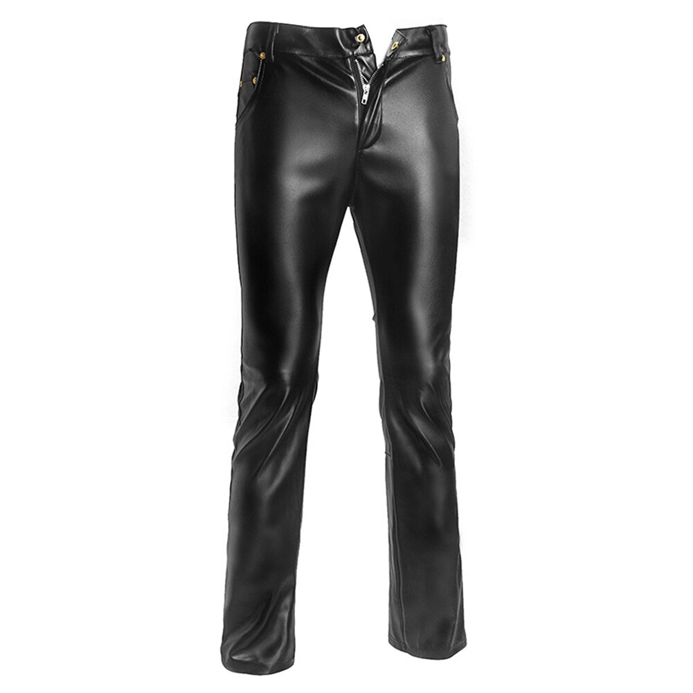 skinny leather pants men casual slim washing Locomotive leather pants men pants: M
