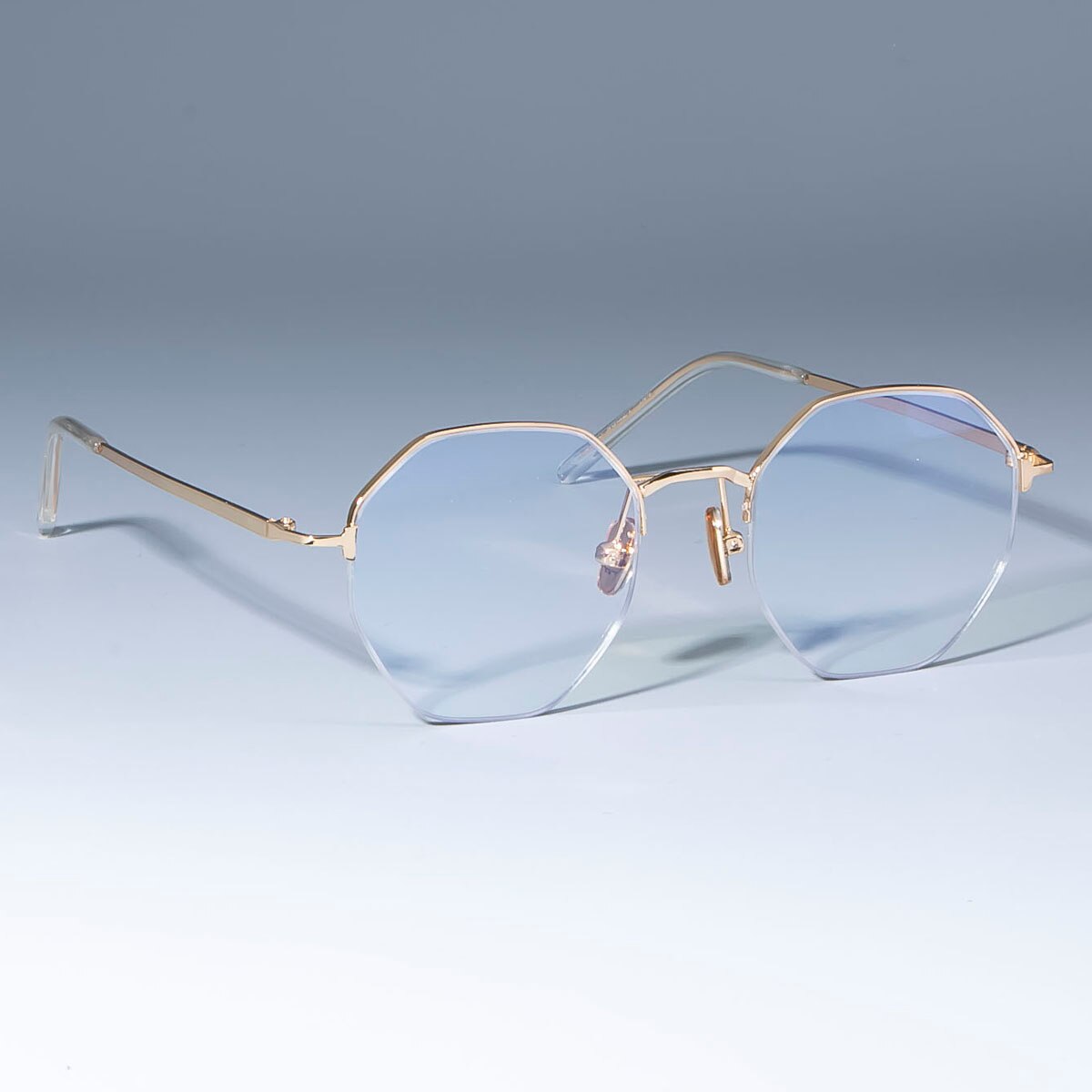49013 Semi-Rimless Square Glasses Frames Men Women Optical Computer Glasses: gold clear