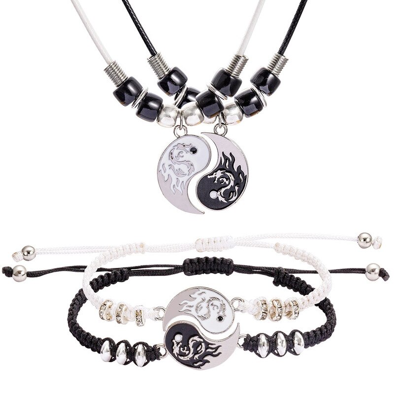 2 stücke Tai Chi Gepaart Anhänger Paar Halsketten Armbinde einstellen für Frauen Männer Beste Freunde Yin Yang Halskette Schmuck