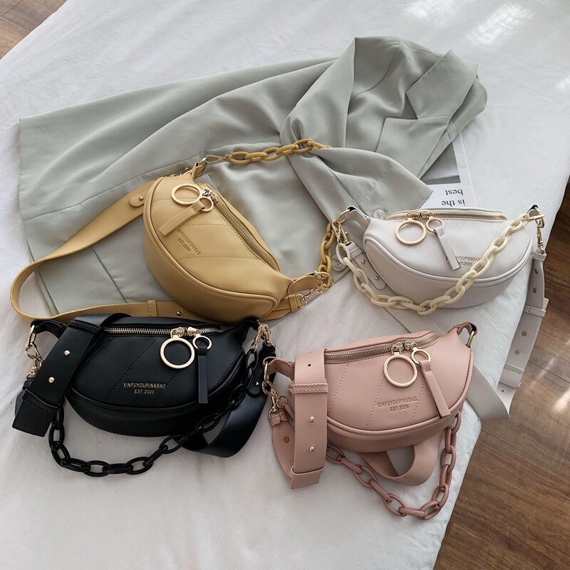 in Messenger Bag Women Hobos Letter Chains Single Shoulder Chest Pu Leather Handbag Wide Straps Day Clutches