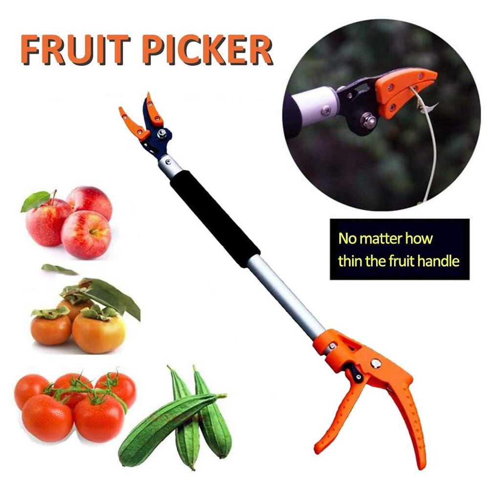 Fruit Picker Shear Long Pruning Gripper High Branch Cutter Garden Tools Basket Pole Stick for Gardening Tree