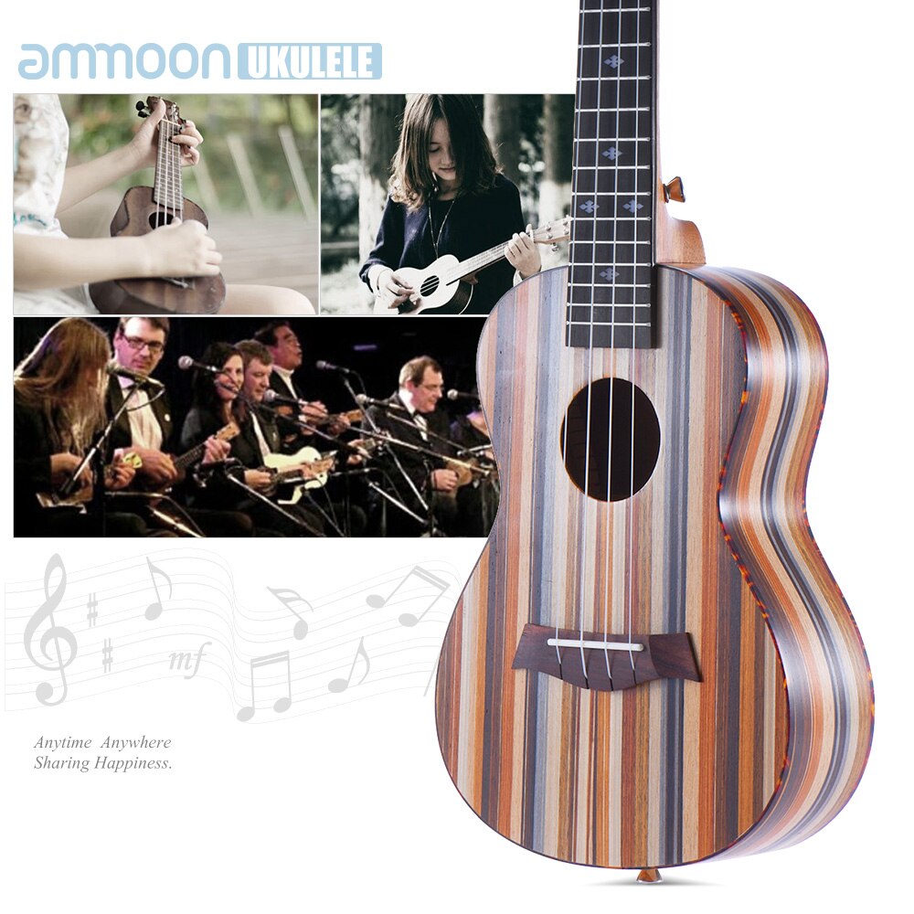 Ammoon-Ukelele acústico de madera de 24 pulgadas, Soprano de 18 trastes, 4 cuerdas, cuello de Okoume, diapasón de palisandro, instrumento de cuerda