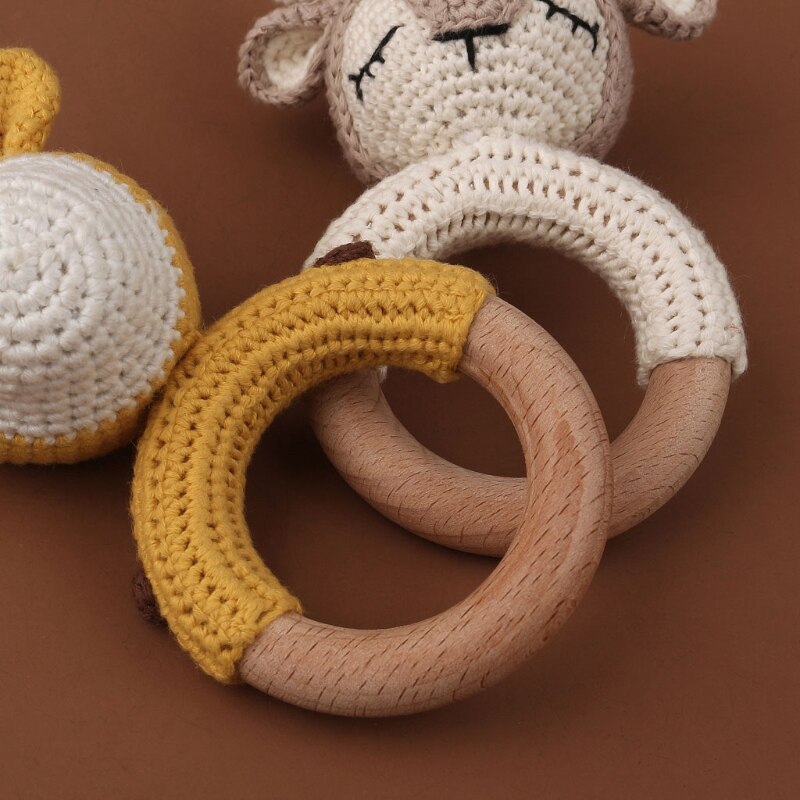 Baby Beißring Holz Spielzeug Handy Pram Krippe Ring Häkeln Rassel Schnuller Beißring BX0D