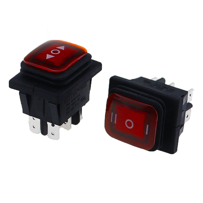 Momentary rocker switch 6 flat pins reset switches,double sides spring return to middle after released Light red 12-24v 220v