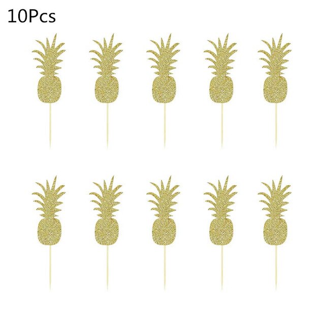 10/12Pcs Tropical Hawaii Party Green Leaf Cake Topper Flower Flamingo Cupcake Topper For Summer Jungle Birthday Party Cake Decor: B02-10Pcs