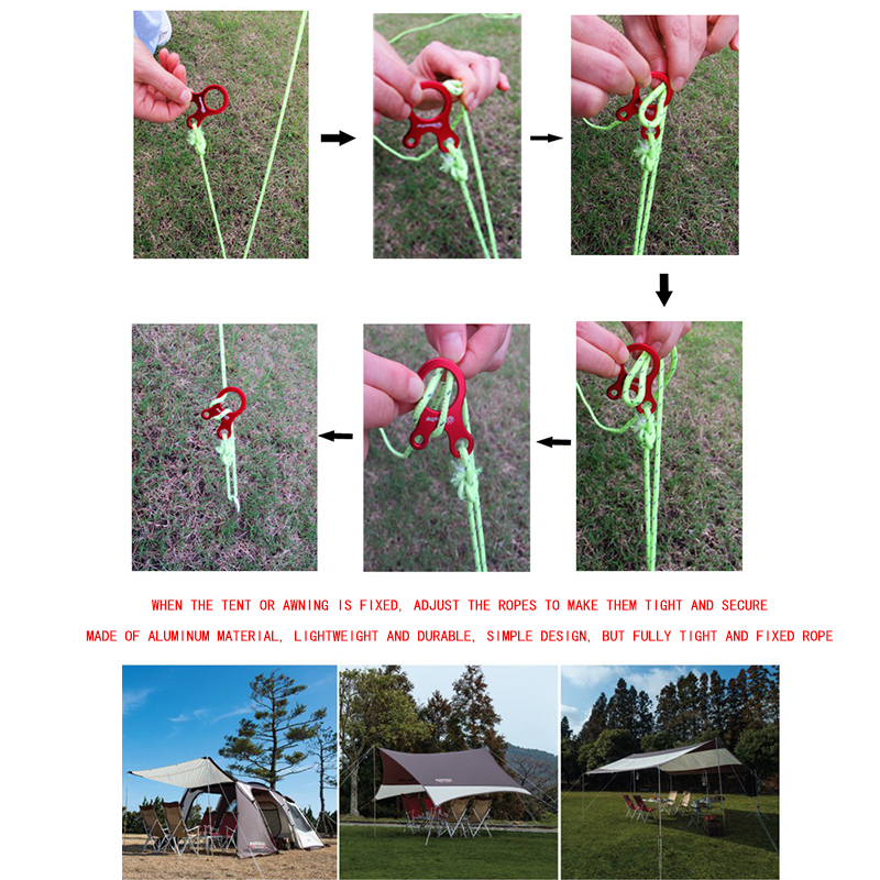 5 pcs/lot Camping Tent Cord Rope Fastener Guy Line Runner Carabiner Hook Hanger Tightener Accessories