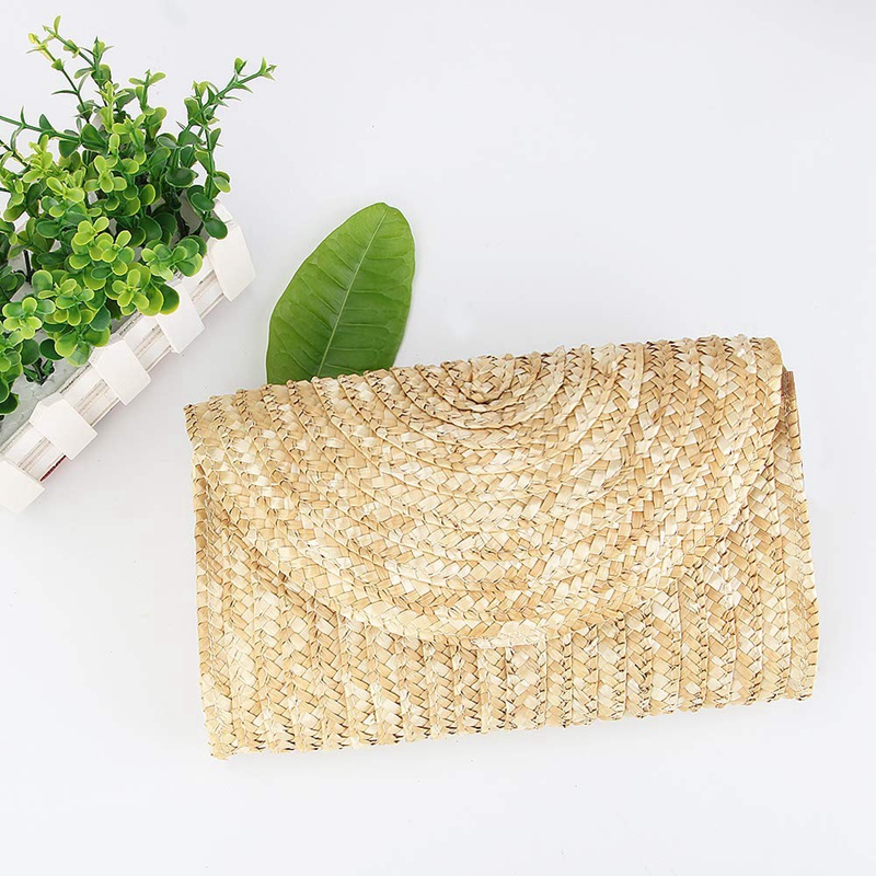 Stro Clutch Portemonnees Voor Vrouwen Zomer Strand Handtassen, Bruiloft Envelop Portemonnee Kleur: Bruin