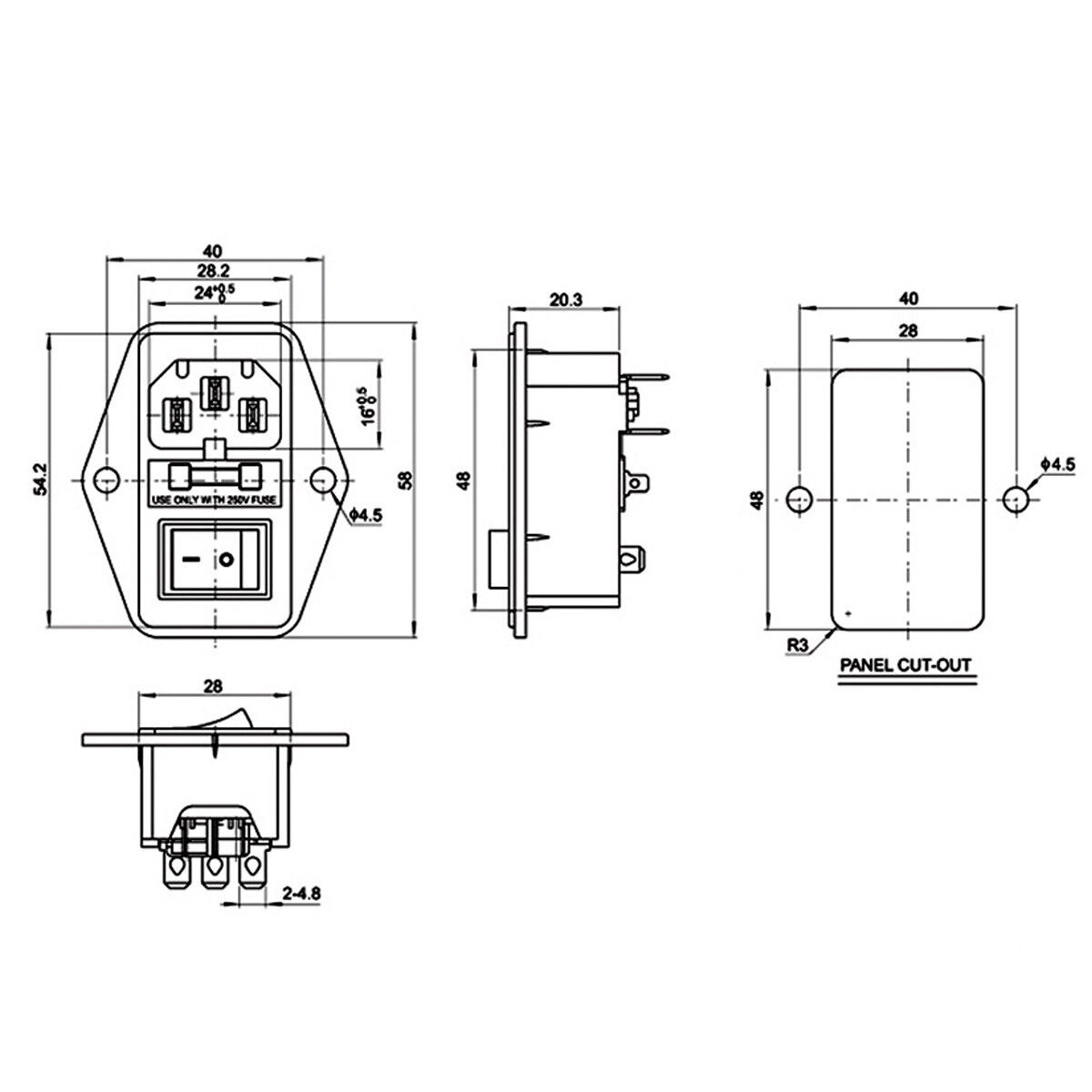 3 Pin On/Off LED Switch IEC320 Bartop Switch Interruptor Conector Maquina Arcade AC Power Connection