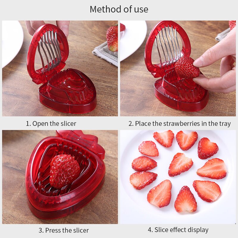 Aardbei Slicer Fruit Cutter Carving Tool Salade Cutter Rvs Aardbei Cutter Fruit Slicer Draagbare Keuken Gadgets