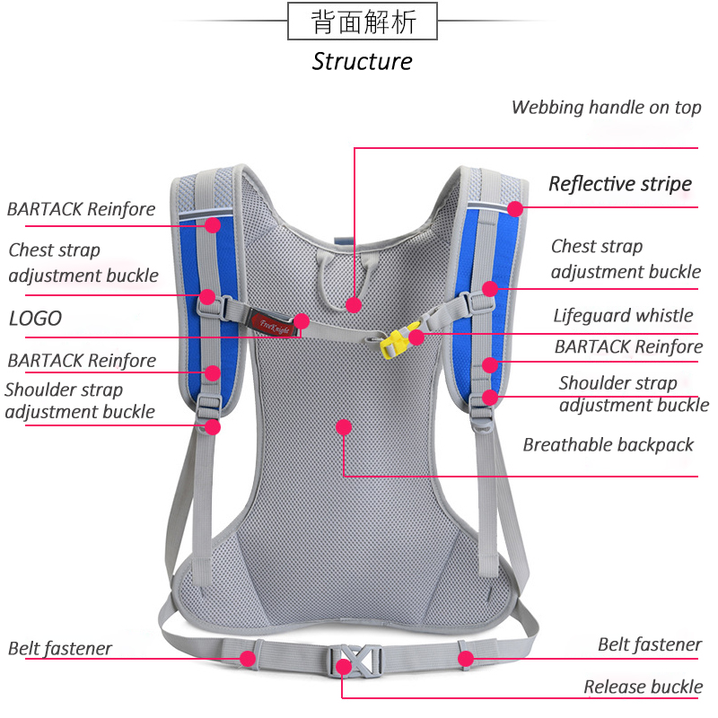 Hydration Backpack Bag Portable 2L Water Bladder Bag Tail Running Cycling Hiking Camping Jogging