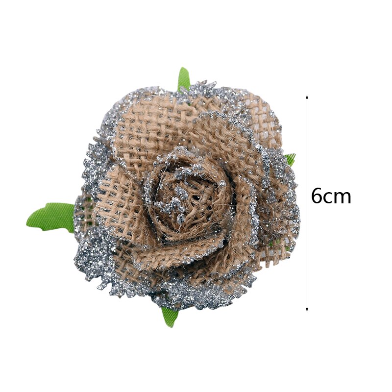 Têtes de roses artificielles en Jute, 5 pièces, fausses fleurs, Burlap, pour un mariage, un anniversaire, un mariage, un accessoire artisanal bricolage-même: B08-6cm-5pcs