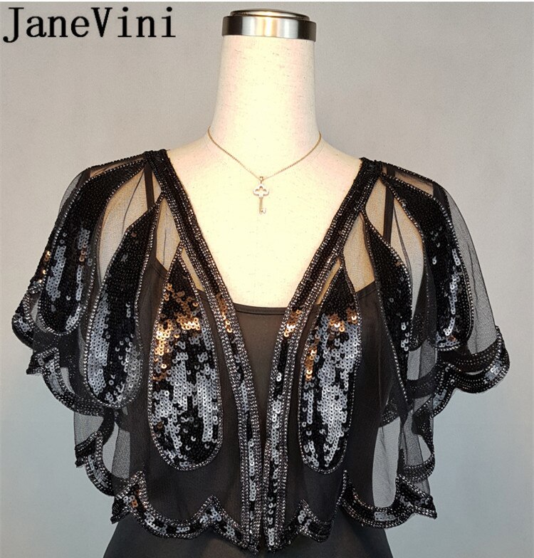 JaneVini Shiny Kralen Bruiloft Capes Schouderophalen Luxe Goud Zilver Pailletten Vrouwen Bolero Bridal Wrap Bruid Bolero Novia Cape Mariage