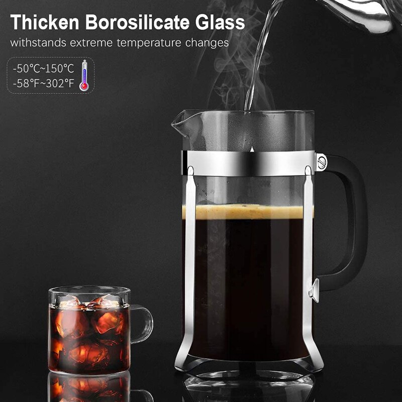 French Press Coffee Maker & Large Capacity Manual Heat Resistant Stainless Steel Glass Transparent Manual Coffee Tea Percolator