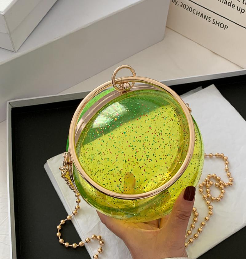 YYW Acrylic Round Ball Shoulder Bag For Women 2022 Crossbody Bags With Chain Transparent Evening Clutch PVC Handbags: yellow