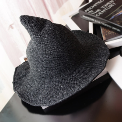 Halloween heksehue herre& #39 ;s og kvinder& #39 ;s uldstrik hue solid hat diversificeret langs hatten kæreste: Mørkegrå
