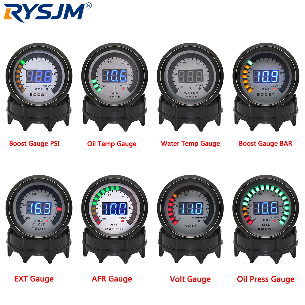 52MM Digitales LED-Boost-EXT-Abgastemperatur-Messgerät, Voltmeter, Spannungs-Luft-Kraftstoff-Verhältnis-Anzeige, Öldruck- und Öltemperaturmesser, Auto-Messgerät